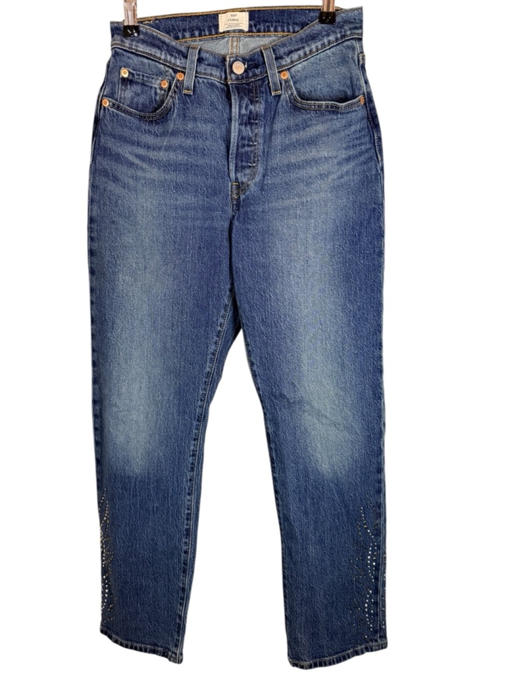 Levi’s 501 Curve Studded Jeans Size 28 Medium Wash Straight Leg Vintage Style - Picture 2 of 10